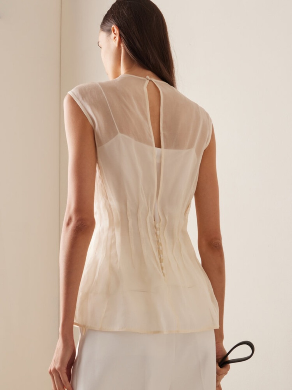 KHAITE Sheer Cream Sleeveless Silk Blouse - Picture 3 of 8